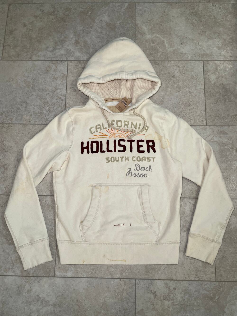 NEW Vtg Hollister Hoodie Mens Sz M White Puff Logo Thermal Hood Surf Y2K FLAW